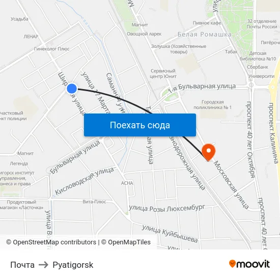 Почта to Pyatigorsk map