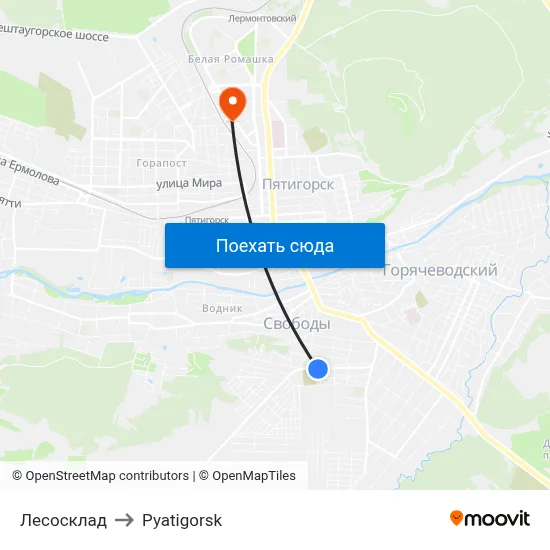 Лесосклад to Pyatigorsk map