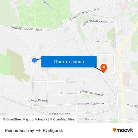 Рынок Бештау to Pyatigorsk map
