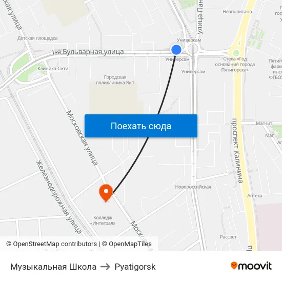 Музыкальная Школа to Pyatigorsk map