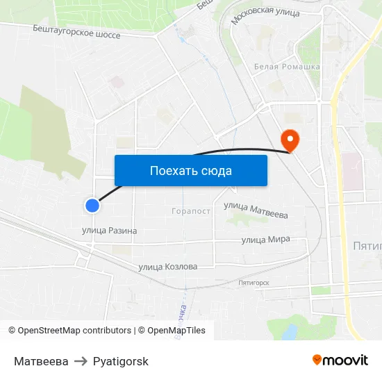 Матвеева to Pyatigorsk map