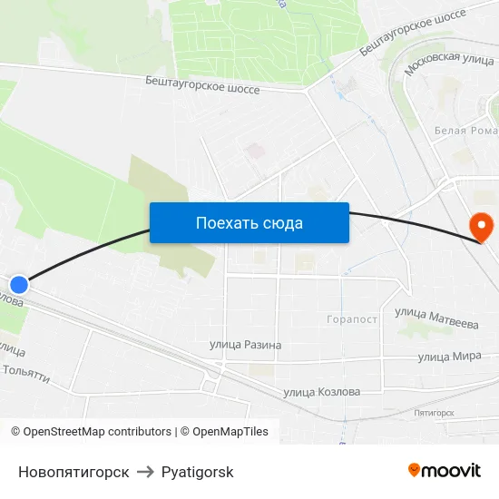 Новопятигорск to Pyatigorsk map