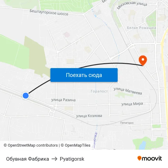 Обувная Фабрика to Pyatigorsk map