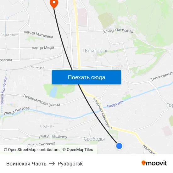 Воинская Часть to Pyatigorsk map
