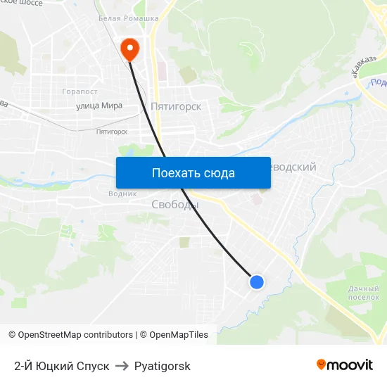 2-Й Юцкий Спуск to Pyatigorsk map