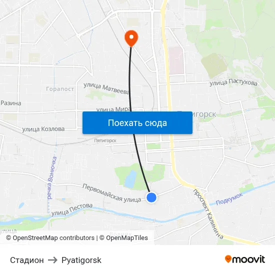 Стадион to Pyatigorsk map