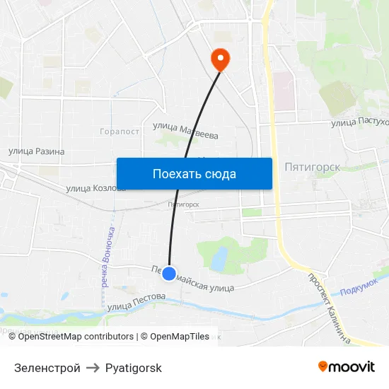 Зеленстрой to Pyatigorsk map