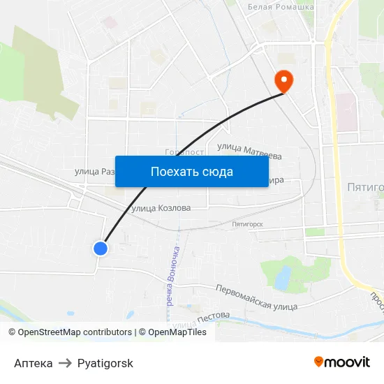 Аптека to Pyatigorsk map