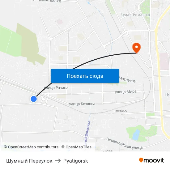 Шумный Переулок to Pyatigorsk map