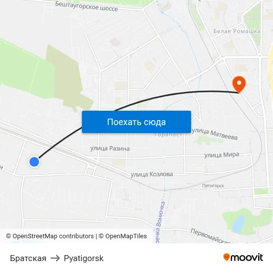 Братская to Pyatigorsk map