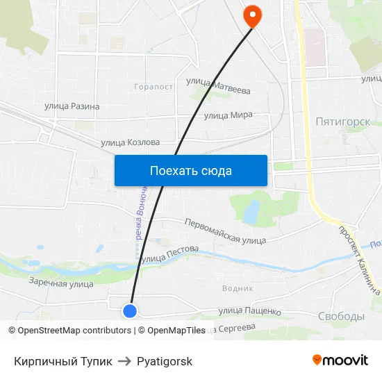 Кирпичный Тупик to Pyatigorsk map