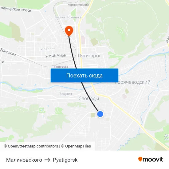 Малиновского to Pyatigorsk map