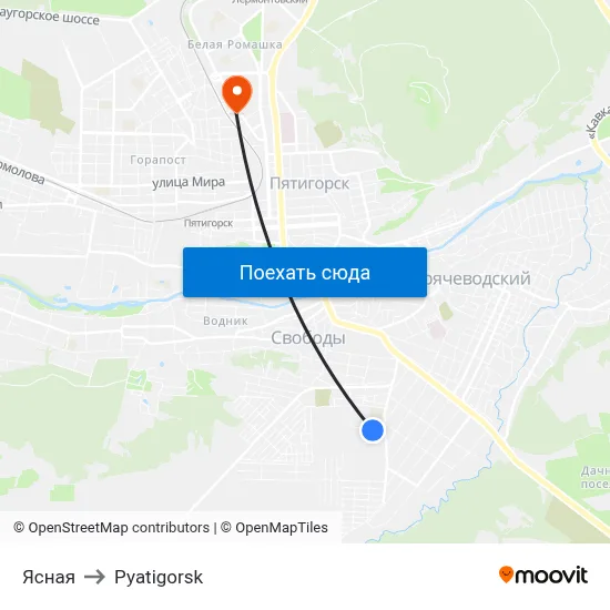 Ясная to Pyatigorsk map