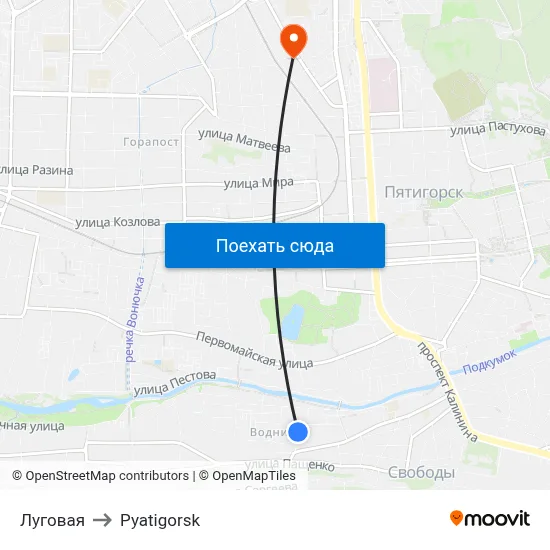 Луговая to Pyatigorsk map