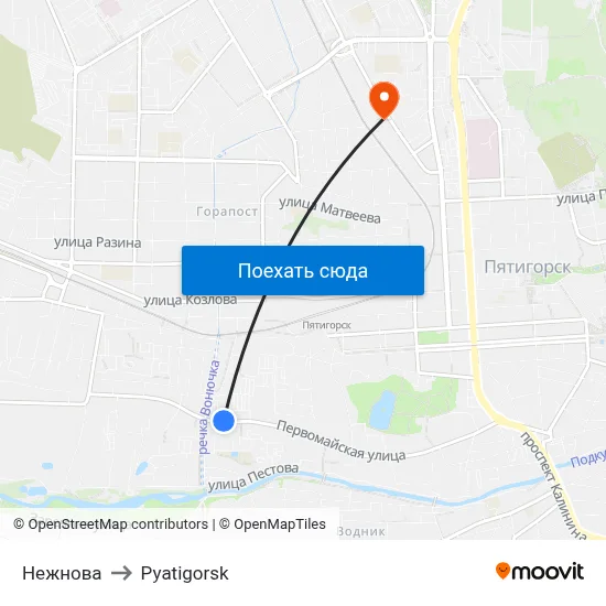 Нежнова to Pyatigorsk map