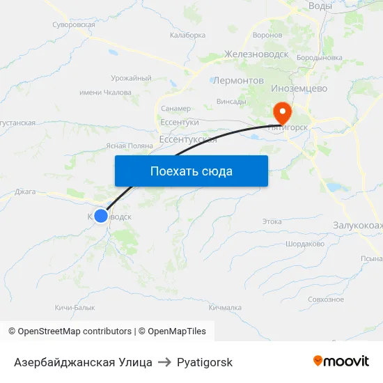 Азербайджанская Улица to Pyatigorsk map