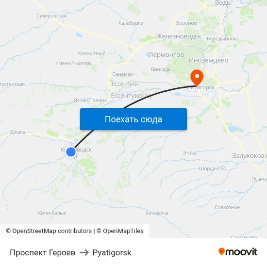 Проспект Героев to Pyatigorsk map