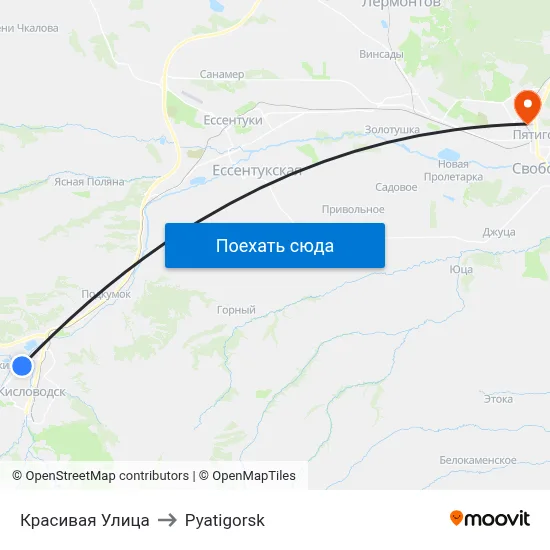 Красивая Улица to Pyatigorsk map