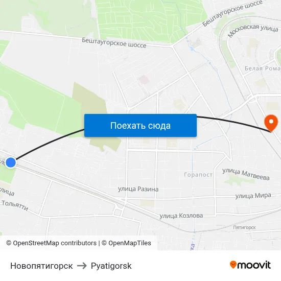 Новопятигорск to Pyatigorsk map