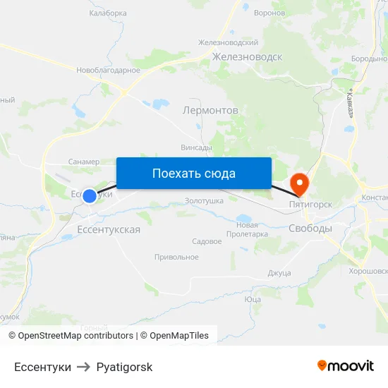 Ессентуки to Pyatigorsk map