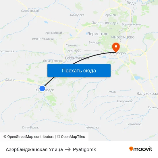 Азербайджанская Улица to Pyatigorsk map