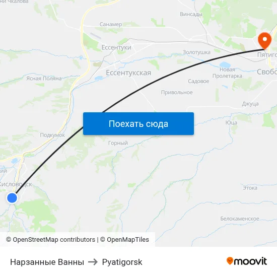 Нарзанные Ванны to Pyatigorsk map