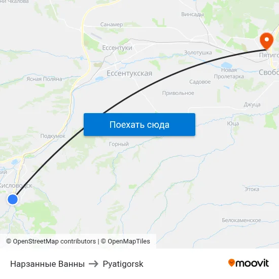 Нарзанные Ванны to Pyatigorsk map