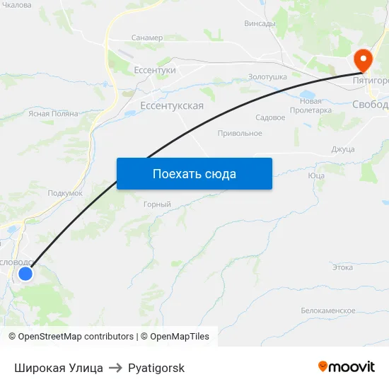 Широкая Улица to Pyatigorsk map