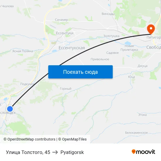 Улица Толстого, 45 to Pyatigorsk map