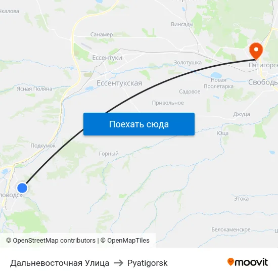 Дальневосточная Улица to Pyatigorsk map