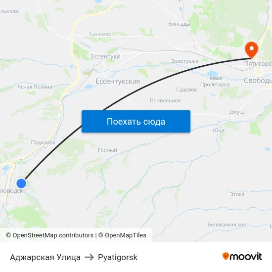 Аджарская Улица to Pyatigorsk map