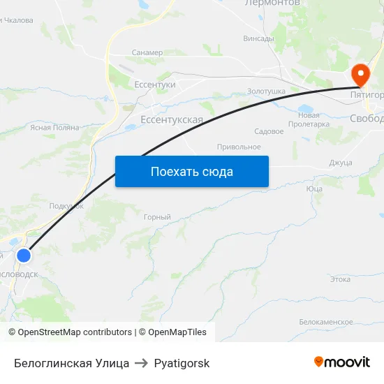 Белоглинская Улица to Pyatigorsk map
