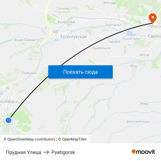 Прудная Улица to Pyatigorsk map