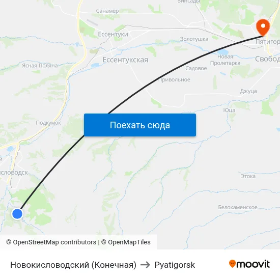 Новокисловодский (Конечная) to Pyatigorsk map