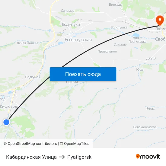 Кабардинская Улица to Pyatigorsk map