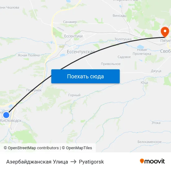 Азербайджанская Улица to Pyatigorsk map