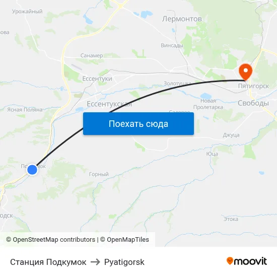 Станция Подкумок to Pyatigorsk map