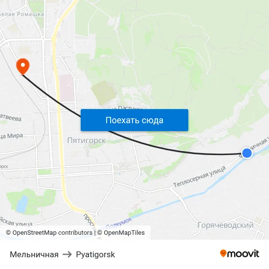 Мельничная to Pyatigorsk map