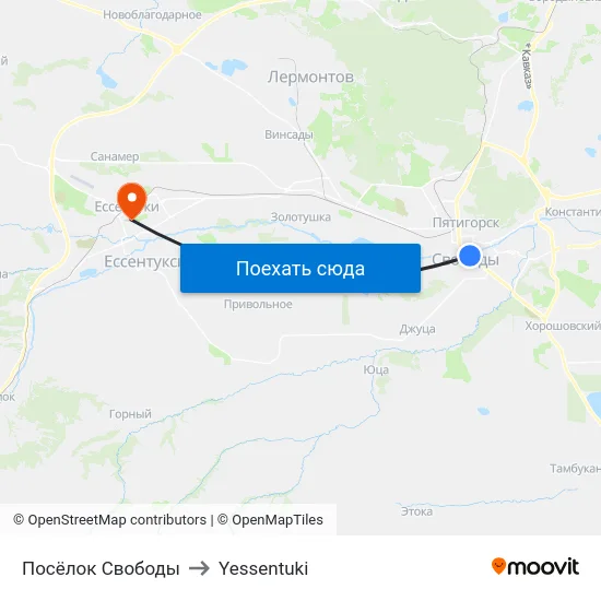 Посёлок Свободы to Yessentuki map