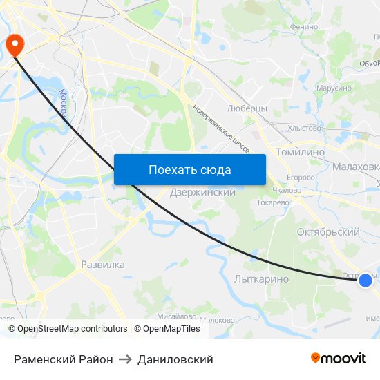 Раменский Район to Даниловский map