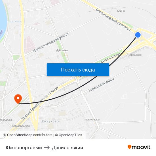Южнопортовый to Даниловский map