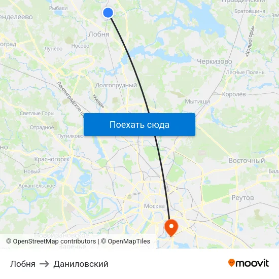 Лобня to Даниловский map