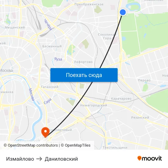 Измайлово to Даниловский map