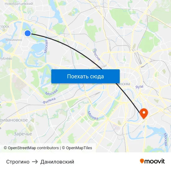 Строгино to Даниловский map