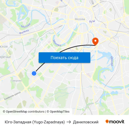 Юго-Западная (Yugo-Zapadnaya) to Даниловский map