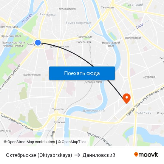 Октябрьская (Oktyabrskaya) to Даниловский map