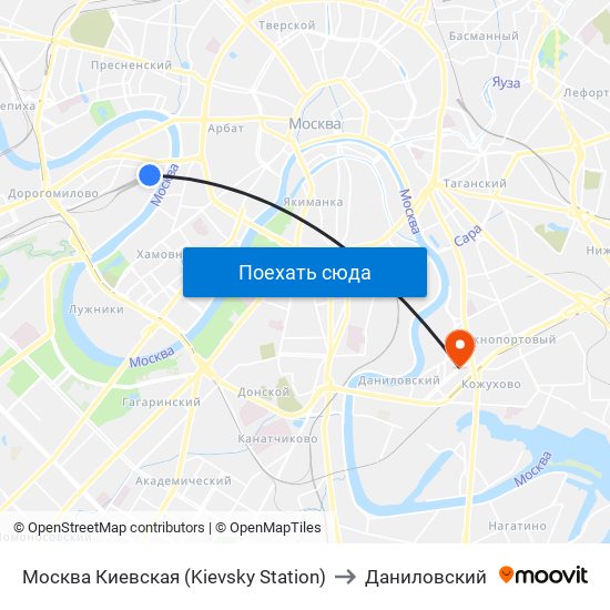 Москва Киевская (Kievsky Station) to Даниловский map