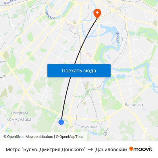 Метро "Бульв. Дмитрия Донского" to Даниловский map