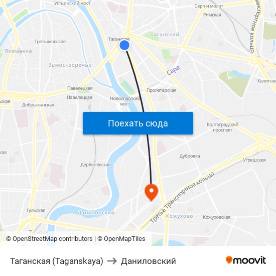 Таганская (Taganskaya) to Даниловский map