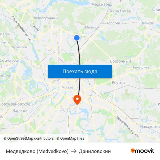 Медведково (Medvedkovo) to Даниловский map